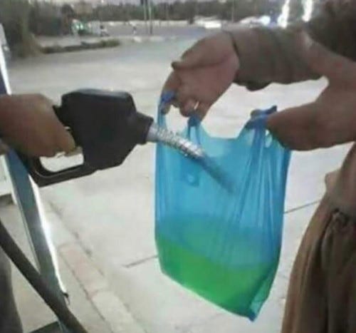 Picture of gasoline in a grocery bag
